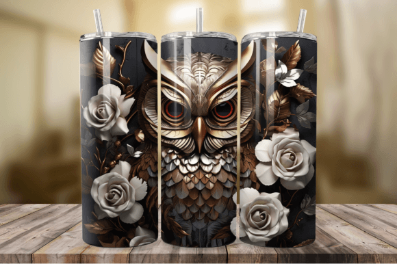 Download 3D Bronze Metal Owl 20 Oz Tumbler Wrap - Premium Resources